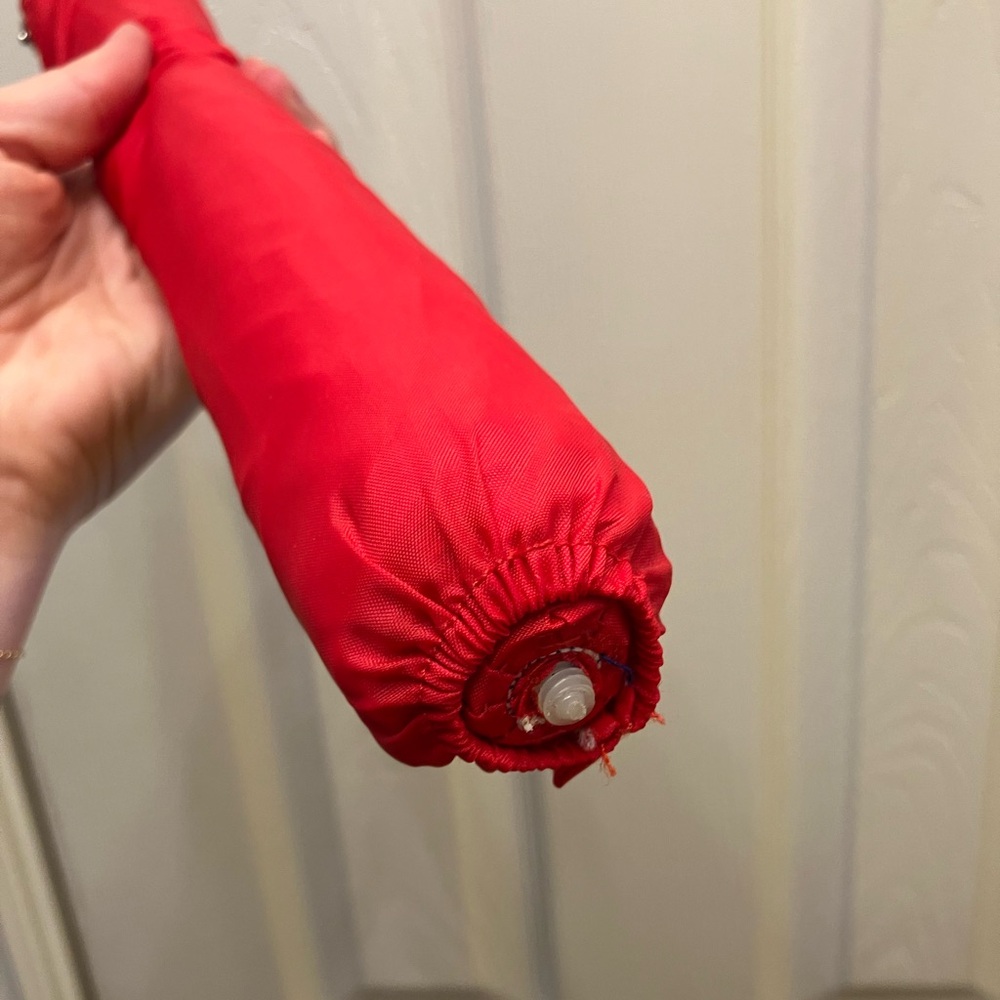 Vintage Wooden Duck Handle Red Umbrella - Picture 5 of 9